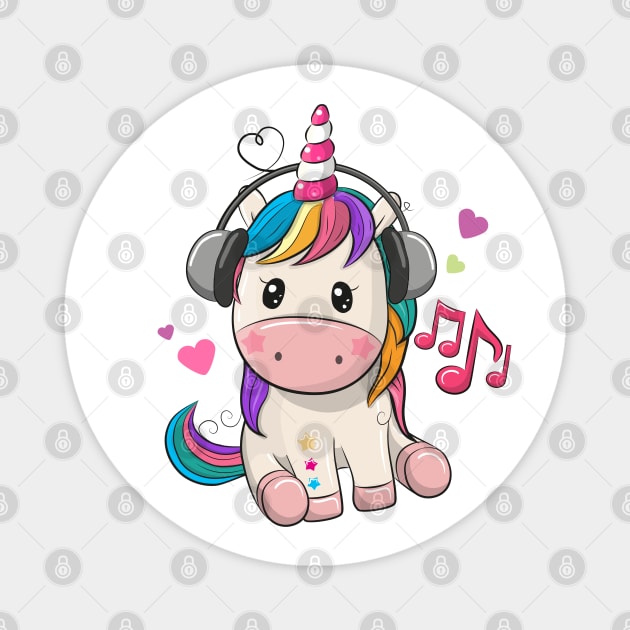 Cute unicorn with headphones. Very beautiful design for kids. Magnet by Reginast777